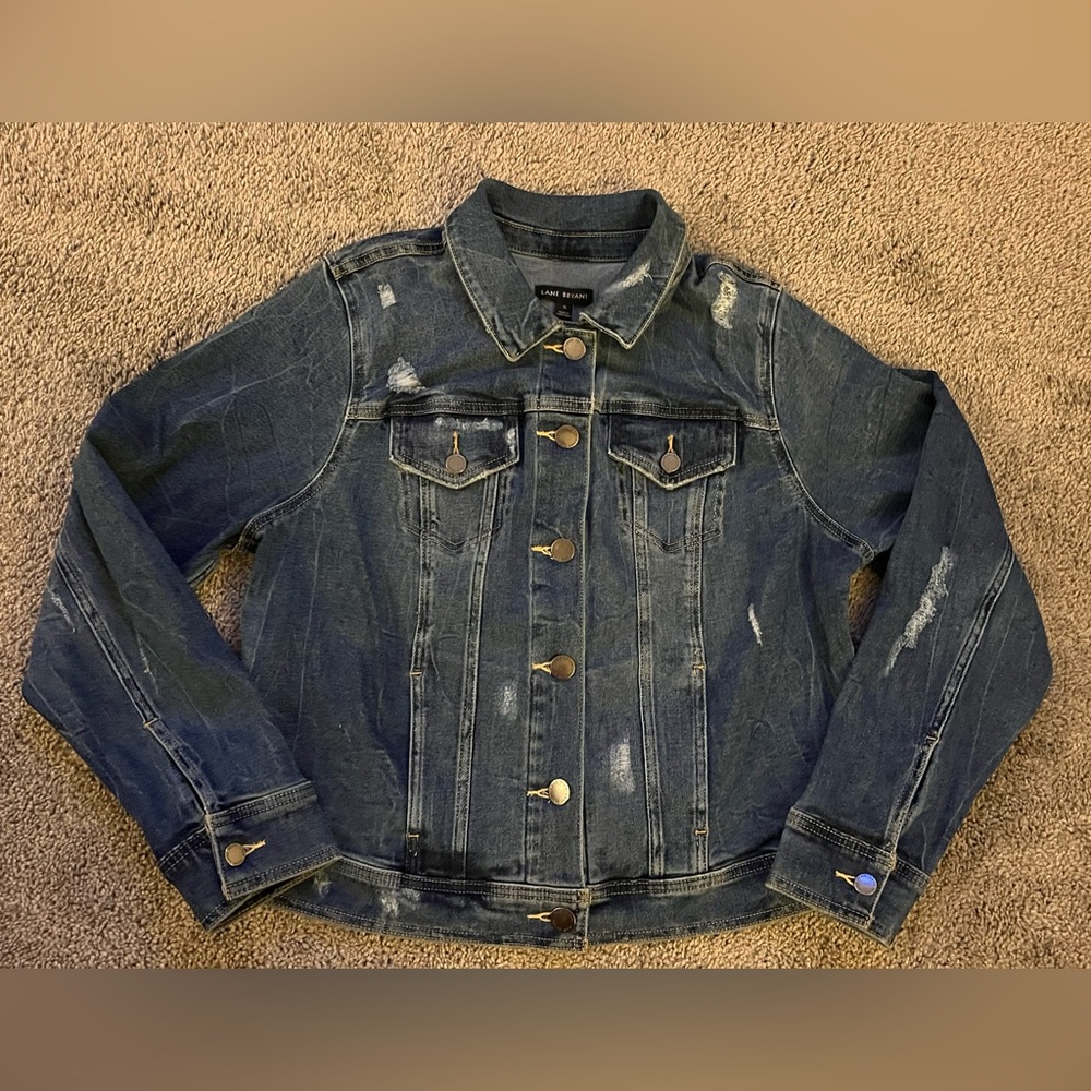 Lane Bryant Blue Denim Distressed Jacket